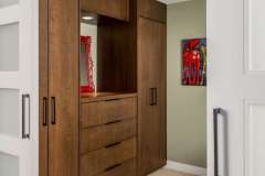 Sleek Mid-Century basement remodel.  Features modern materials and hand-crafted cabinetry. 