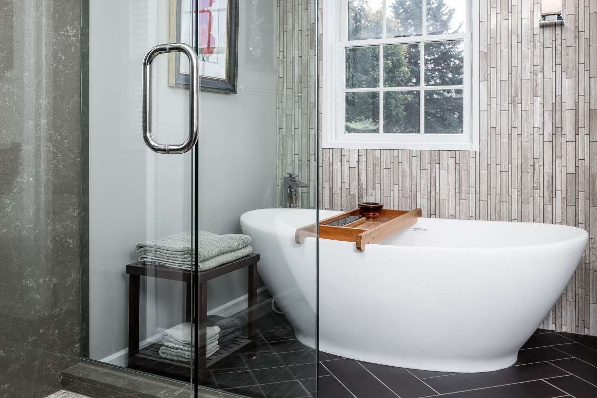 spa like soaking tub in bathroom after bathroom remodel