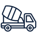 Graphic icon of concrete truck.