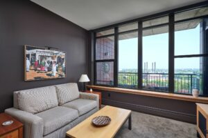 A view of a condo living room.