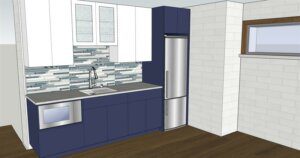 3D drawing of basement kitchen from basement remodel