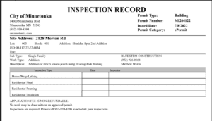 inspection record document for permit application for remodeling