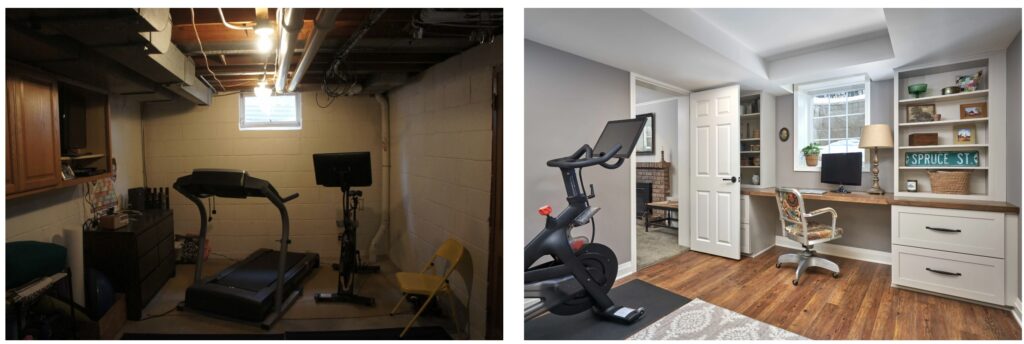 Luxury home gym design in basement remodel.
